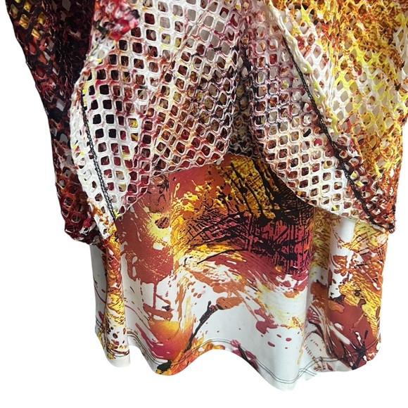 !SOLD! BROCHURE Multi Colour Shirt Short Sleeve Blouse Orange Net Lining - Picture 5 of 8